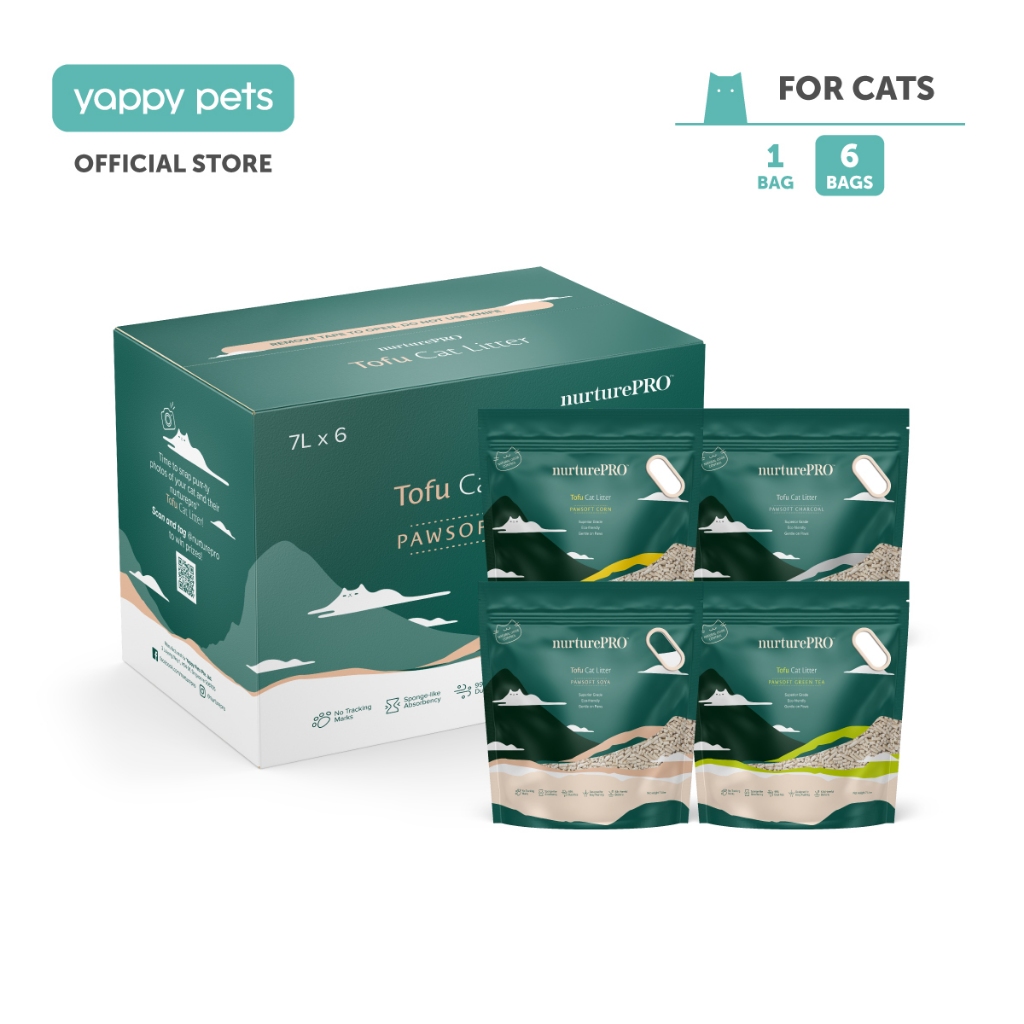 NurturePRO Pawsoft Tofu Cat Litter (7L x 6) | Flushable Charcoal Soya Litter Strong Clumping Low Dust Litter