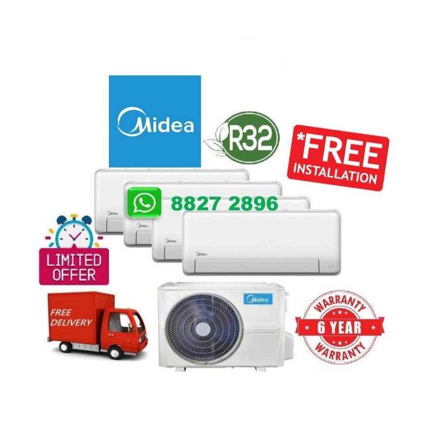 Midea R32 Multi-Split System 4 Aircon + FREE Dismantle & Dispose Old Aircon + FREE Installation + FREE 6 YEAR Warranty