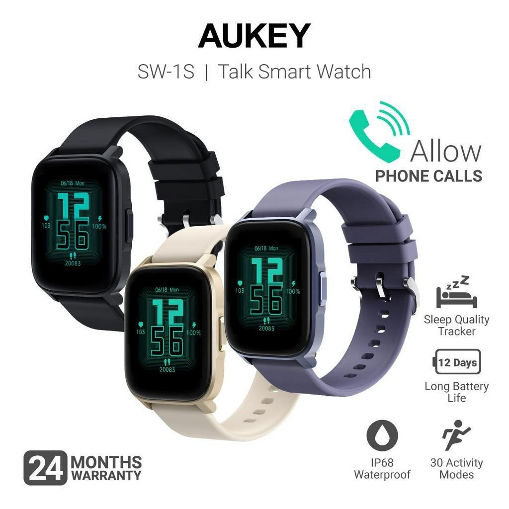 AUKEY SW-1S Talk Smart Watch w Bluetooth Call, Health Monitor, Long Battery & 30 Activity Modes (24 Months Warranty)