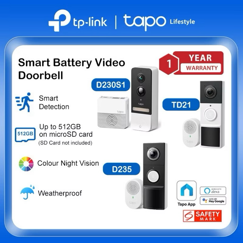 [6 Month Battery]TP-Link Tapo Smart AI Video Doorbell / Night Vision D235/D230S1//TD21
