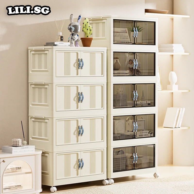【Next-Day Delivery】Foldable Storage Cabinet With Wheels Stackable Storage Box With Magnetic Door