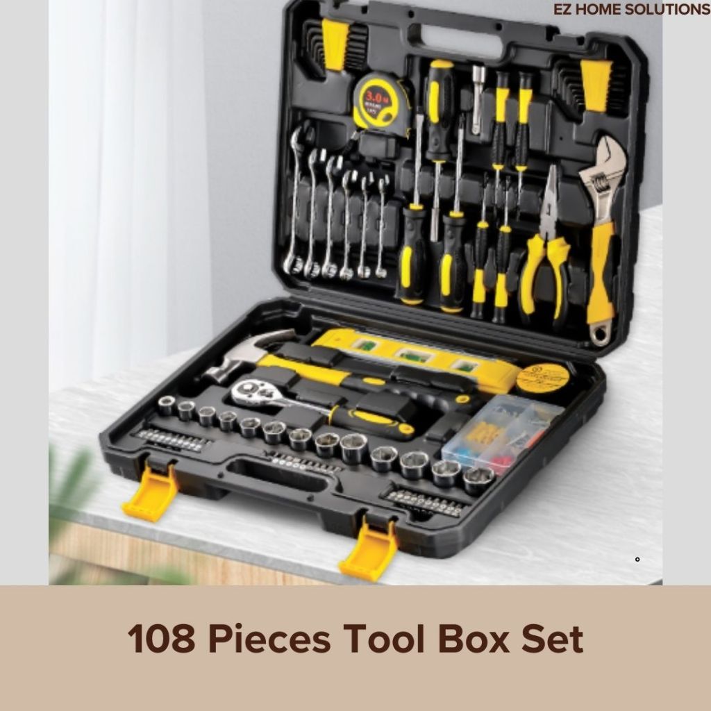 108-in-1 Home Tool Set DIY Repair Kit with Storage Box – Screwdrivers, Wrenches, Hammer, Sockets"