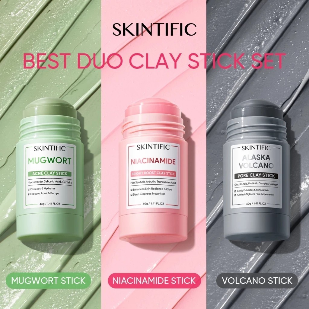 SKINTIFIC Mugwort/Niacinamide/Volcano Acne Clay Stick Mask - Cleanses Pores & Blackheads, Relieves Redness