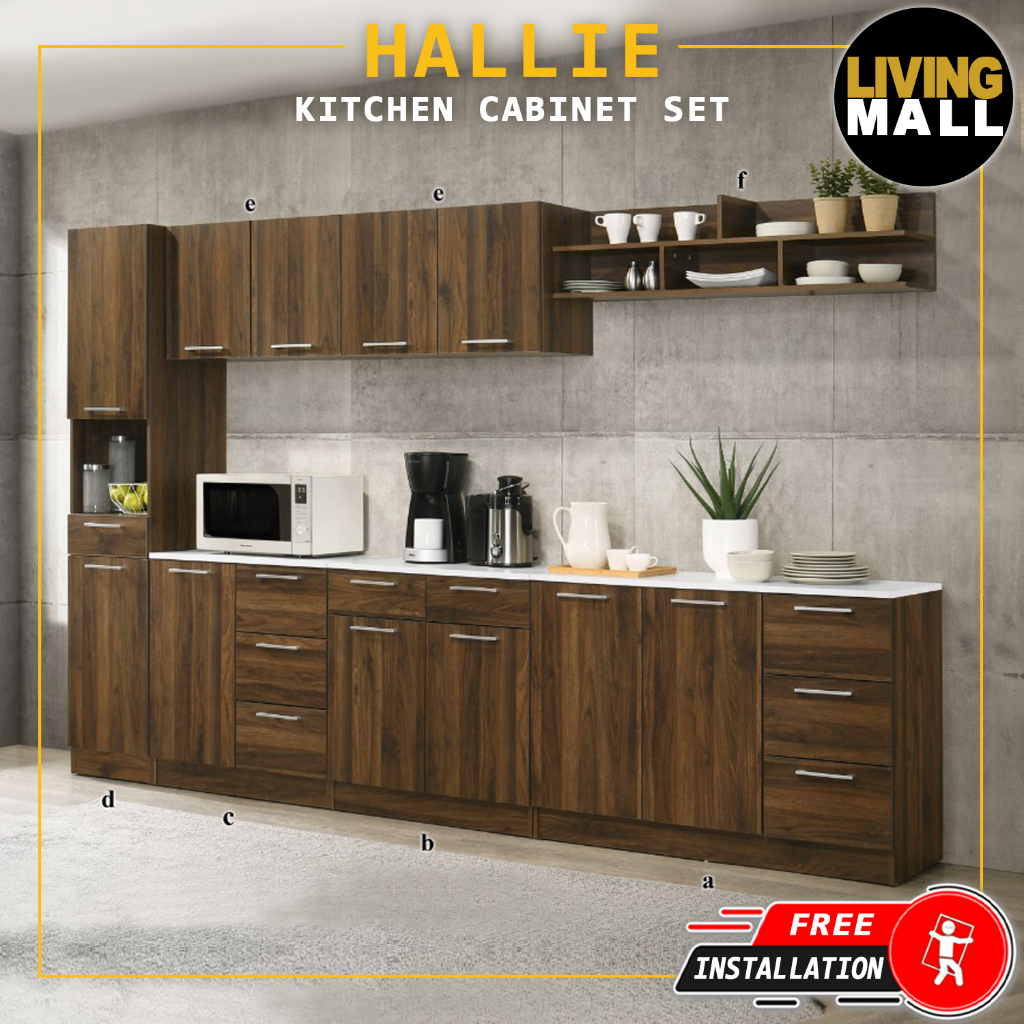Living Mall Hallie Series Modular Kitchen Cabinet Melamine Panel Top with Hanging Cabinet