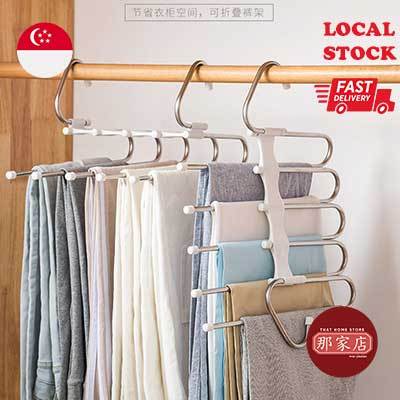 Stainless Steel 5-tiers Pants Trousers Hangers, Closet Organizer/Space Saving