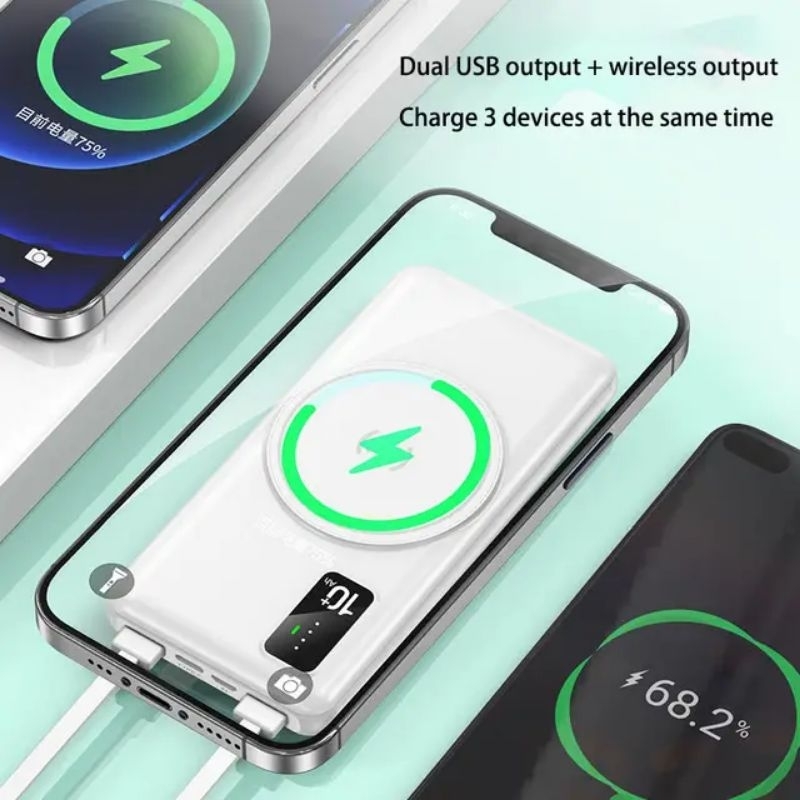 10000 Magnetic Wireless Charge With 4-Wire Mobile Power Bank