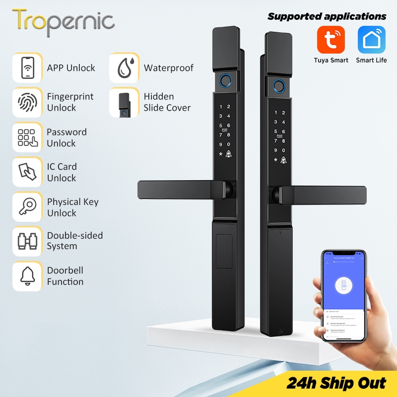 【Grill Door Smart Lock】Tuya Smart Door Lock Double Sided System Waterproof Digital Lock for Grill Door 5 In 1 Digital Lock with Doorbell Function for Sliding Door