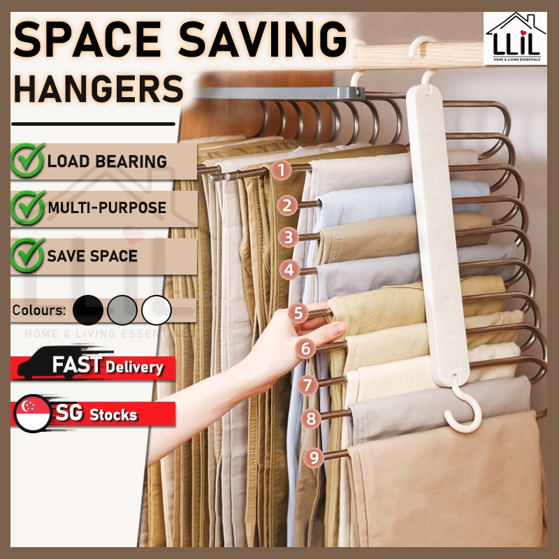 [SG STOCKS] Stainless Steel Multi-Purpose Clothes Hanger 5-Layer/9-Layer, Space Saving, Multi-Function