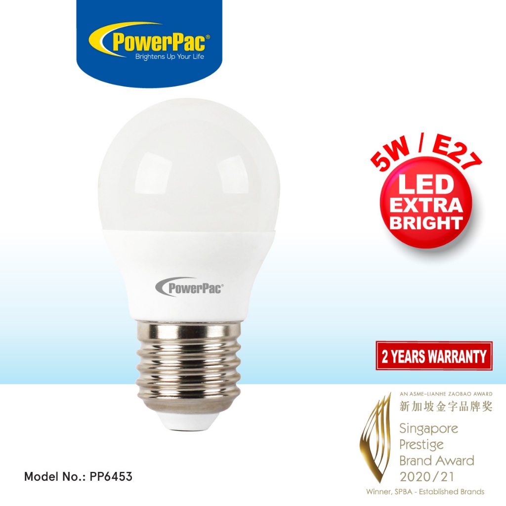 PowerPac LED Bulb, Pin Pong Bulb 5W E27 400LM Daylight (PP6453)