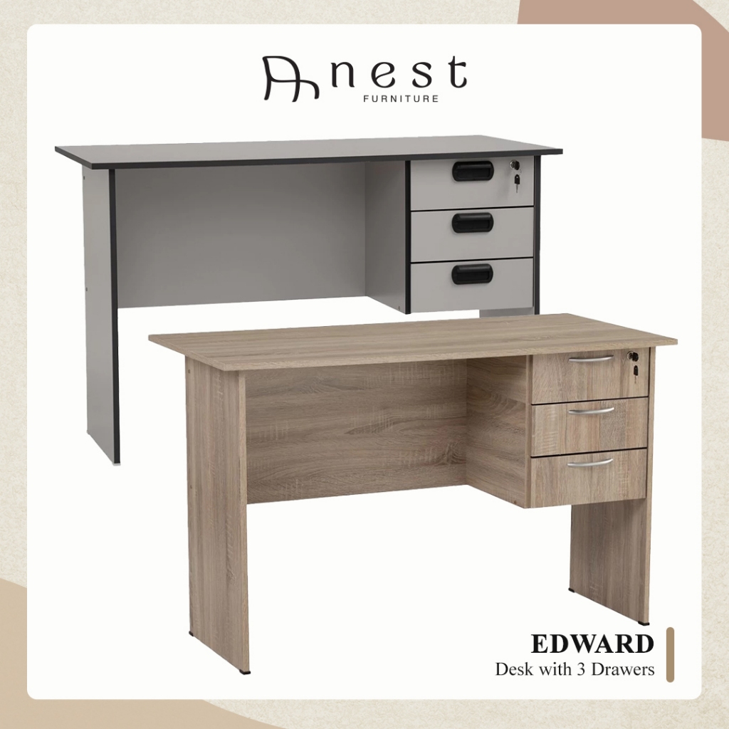 (NEST) EDWARD Desk with 3 Drawers / Study Table / Work Desk / Bulky