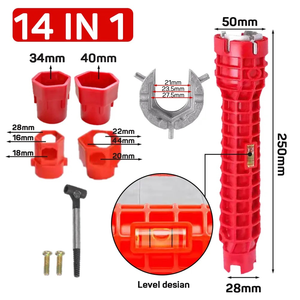 14 In 1 Faucet Sink Wrench Pipe Wrenches Faucet Sink Installer Kit for Bathroom Kitchen Plumbing Repair Installation Han