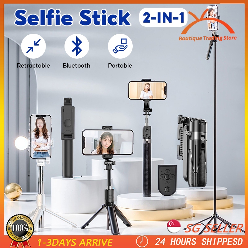 【SG Ready Stock】Bluetooth Portable Selfie Stick Tripod Stand Selfie with Fill Light Phone Holder For All Phones 三脚架自拍杆