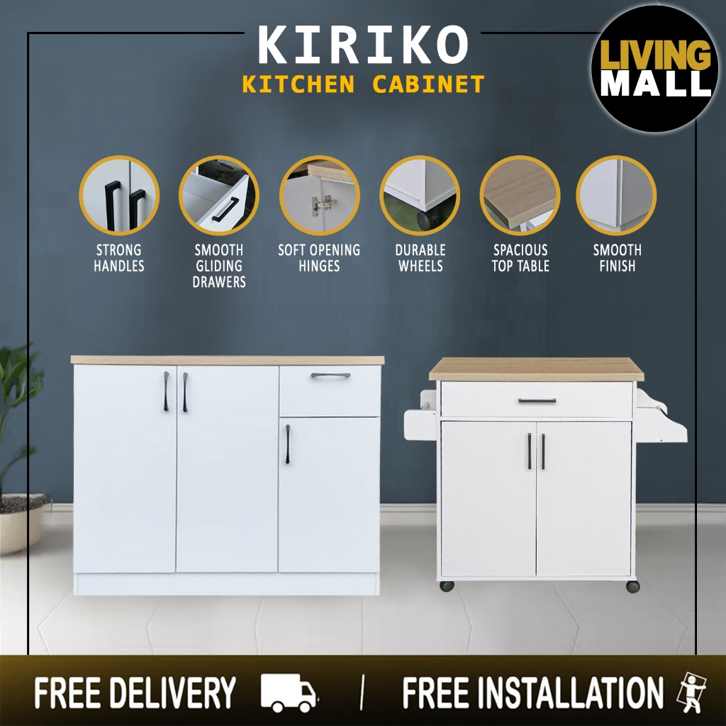 LivingMall Kiriko Low Kitchen Cabinet In White Colour. 2 Designs Available.
