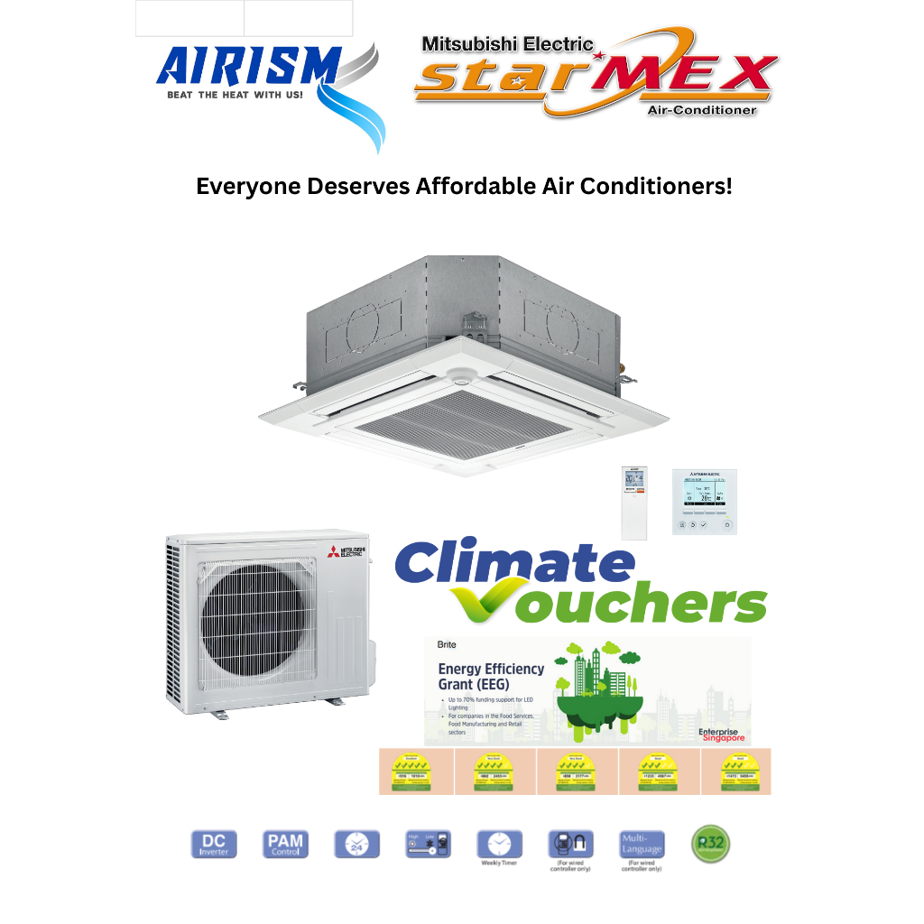 MITSUBISHI ELECTRIC AIRCON R32 MR SLIM INVERTER CASSETTE / DUCTED / SUSPENDED CLIMATE VOUCHER & EEG GRANT - SUPPLY ONLY