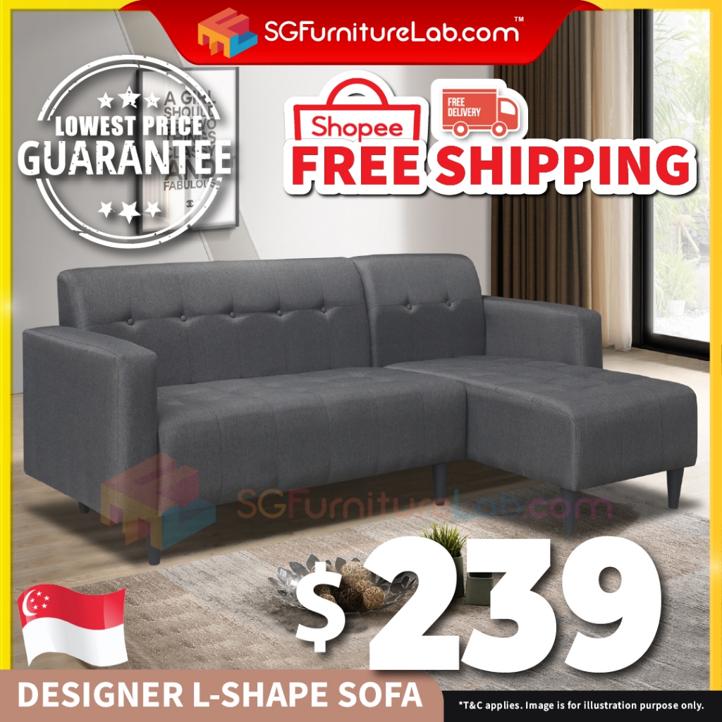 【DELIVER FROM JB】™: NAVY 3-Seater L-Shape Fabric Sofa Living Room L Shape Sofa Minimalist L Shape Sofa