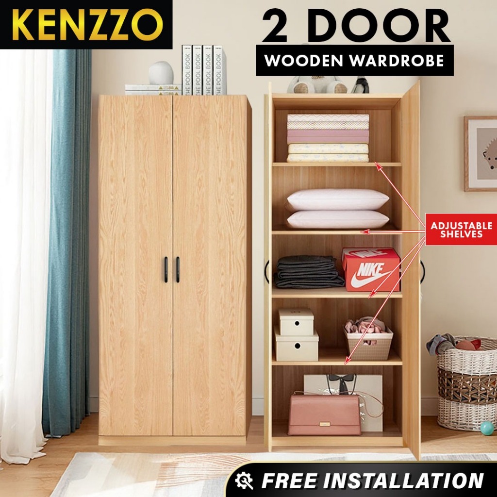 [FREE INSTALLATION] KENZZO : Multifunctional 2 door 5 tier wardrobe/cupboard/cabinet/wardrobe/2 door wardrobe