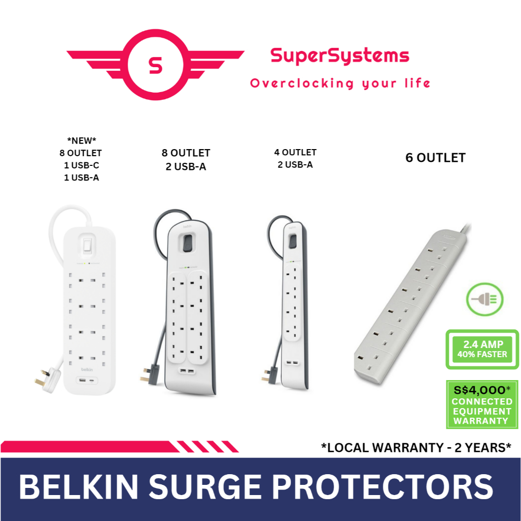 BELKIN BSV804sa2M 8 Outlets 2M / BELKIN Surge Protection Strip with 2 USB/ MULTIPLUG / SURGE PROTECTOR / BSV804 / OUTLET