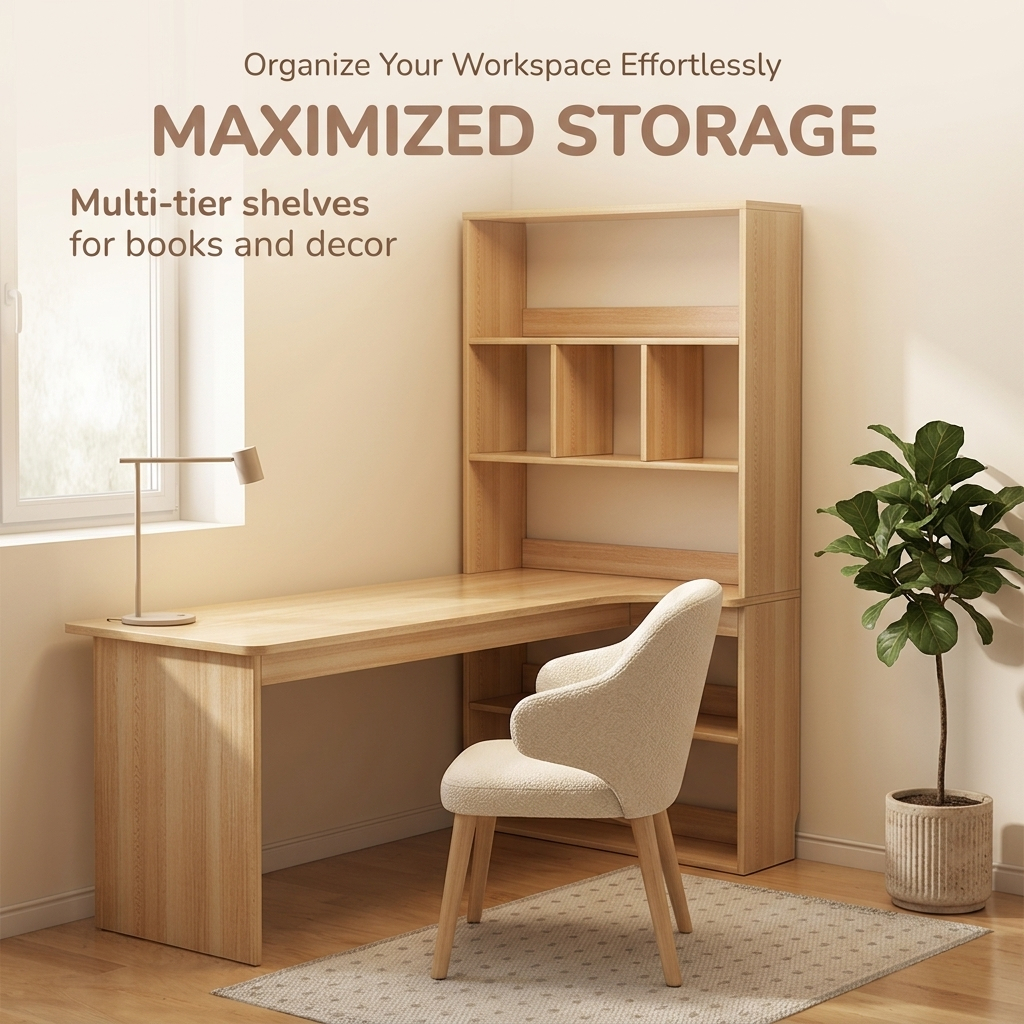 L-Shaped Corner Desk With Bookshelf Integrated Simple Bookcase Student Bedroom Study Home Office Desktop Computer Desk