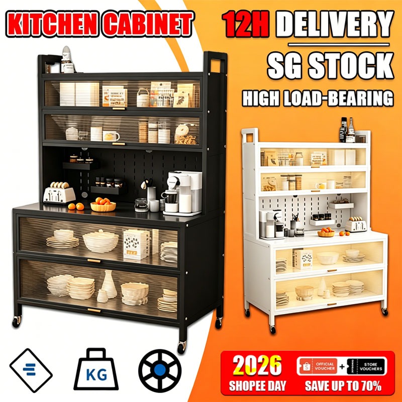【Next-Day Delivery】Multi-functional Kitchen Cabinet Storage Rack Sideboard Floor-standing Dust-proof Cabinet with Doors