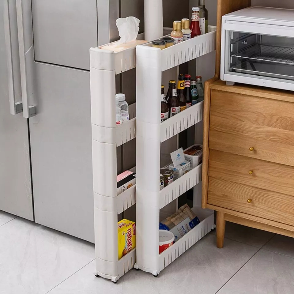2 3 4 Tier Narrow Slim Space Shelf Storage Home Office Kitchen Cabinet Organizer Rolling Condiments Tray Cart with Wheel