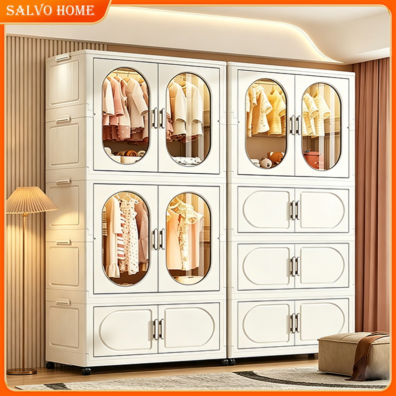 Salvo 70CM Foldable Wardrobe Cabinet With Wheels Foldable Storage Cabinet With Magnetic Door
