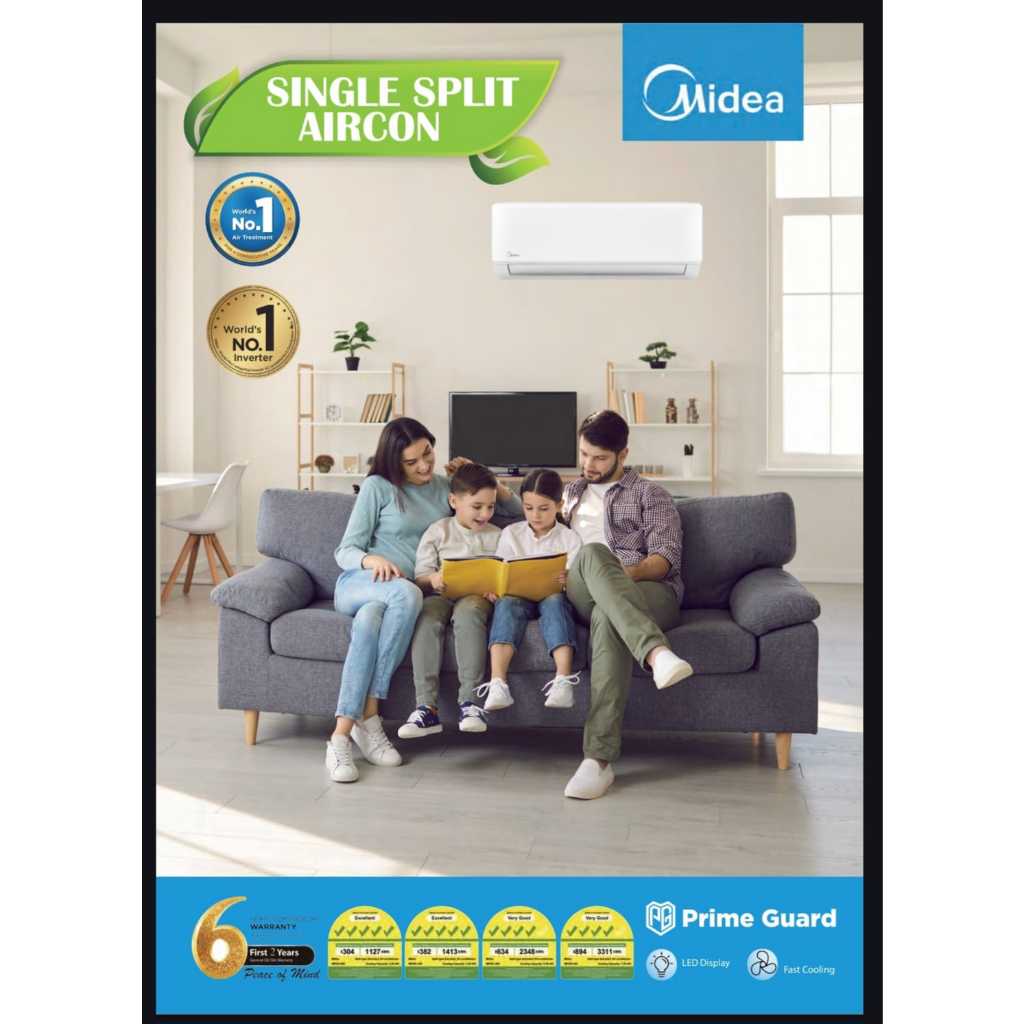 Midea Single Split System 1 x 9k Air-Con + FREE Installation + Dismantle & Disposal Old Air-Con Unit (Replacement only)