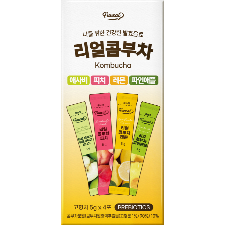 [Deal] Funeat Real Kombucha 5g x 4 sticks (Apple Cider/Lemon/Peach/Pineapple)