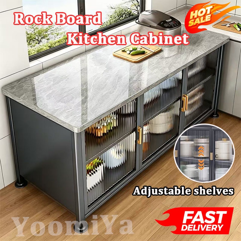【 Fast Delivery 】Double Door Rock Board Kitchen Cabinet Multi-Layer Storage Cabinet Thickened Kitchen Storage Cabinet