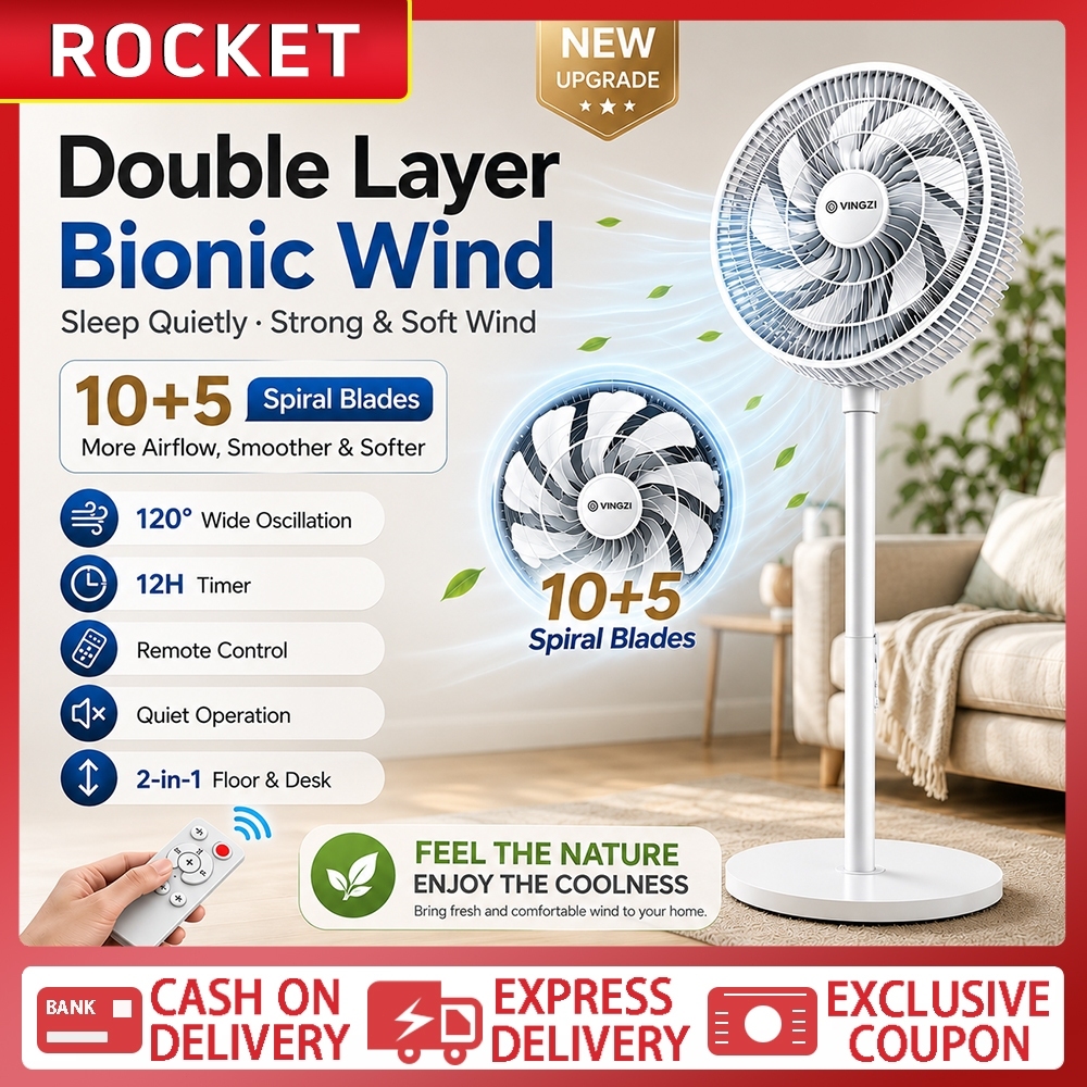 Premium 2IN1 Smart Adjustable Standing Floor Fan/Air Circulation Fan/ 15 Bionic Blades Double-Layer
