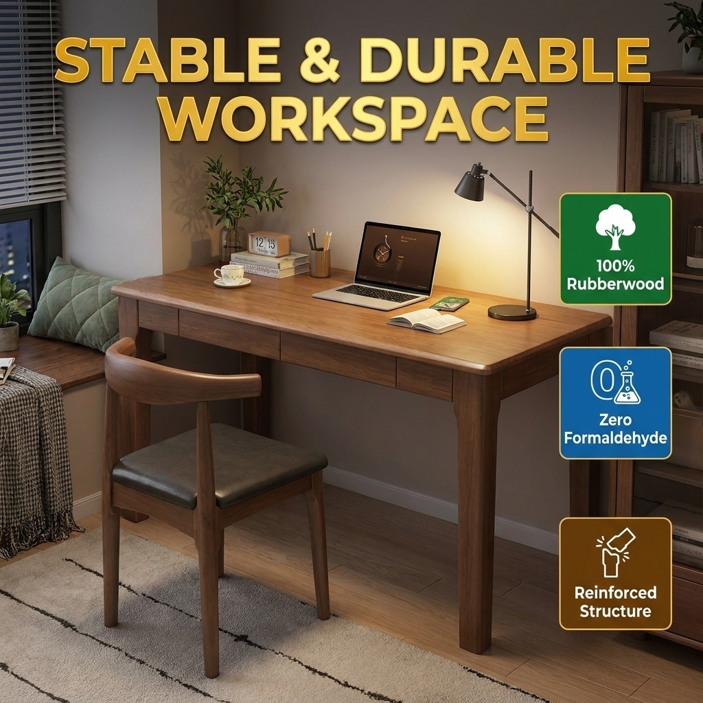 Solid Wood Study Desk With Drawer | Computer Table Writing Desk Bedroom Home Office Furniture
