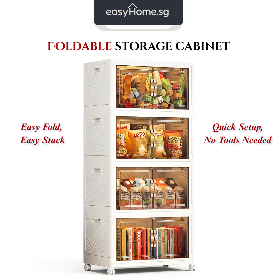 Easyhome.sg [EASY SETUP] JG Foldable Storage Cabinet with Wheels | Stackable Clothes Organizer Box | Wardobe Cabinet