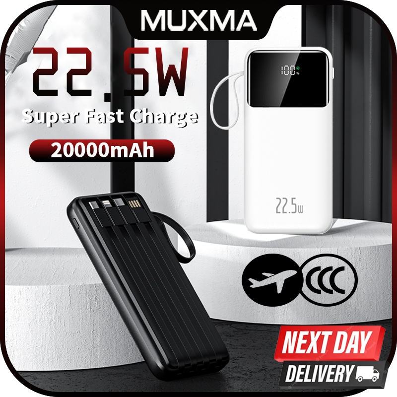 Muxma CCC Portable Power Bank Powerbank 20000mAh Fast Charging For iPhone 17 16 Air Pro Max Built in Cables Gift