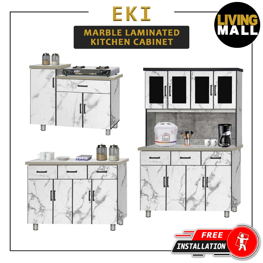 Living Mall Eki Series Marble Laminated Kitchen Cabinet Heavy Duty