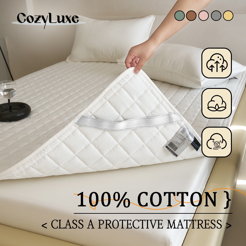 CozyLuxe 100% Cotton Mattress Protector | Quilted Breathable Pad | Super Soft Safe Cover Single Super Single Queen King