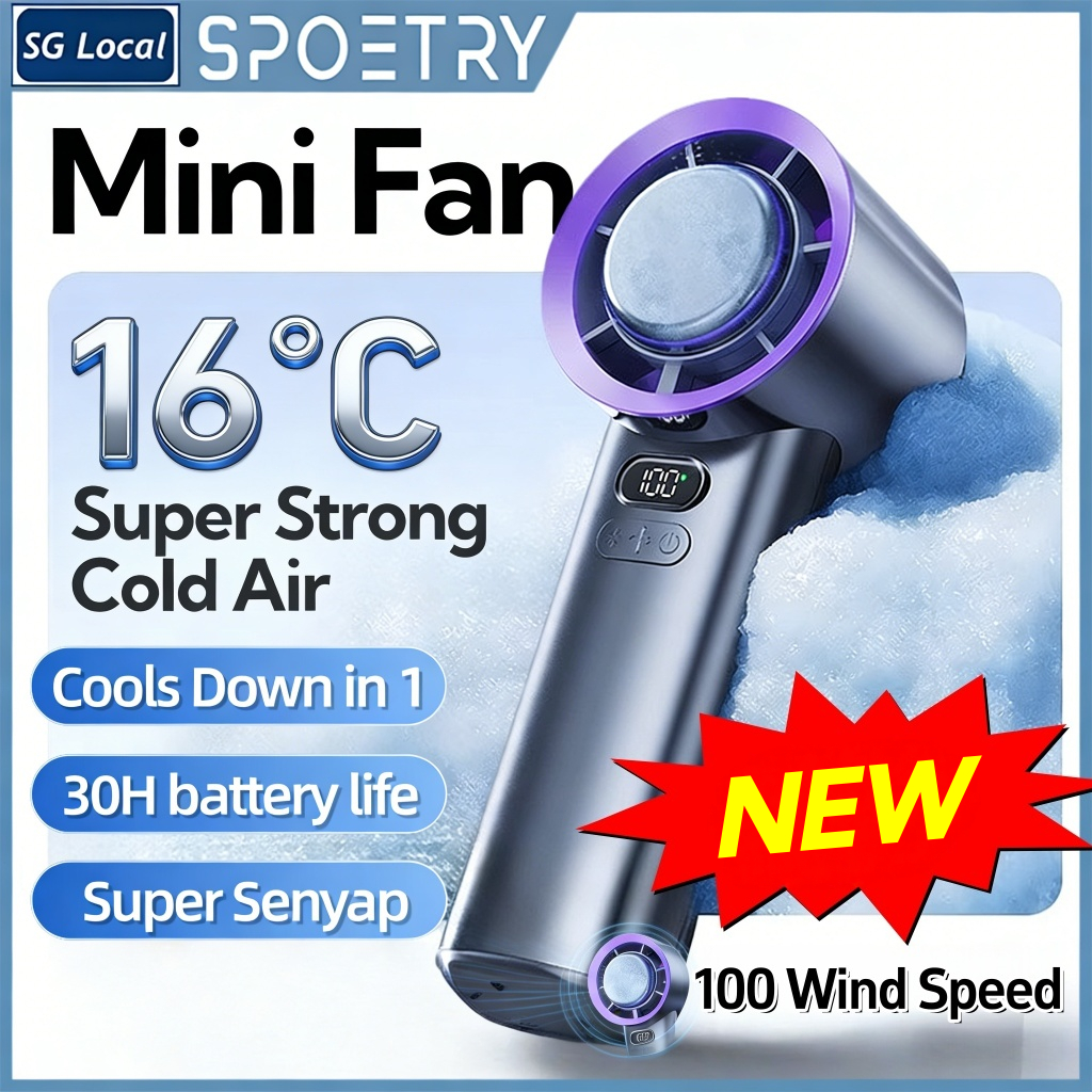 SPOETRY Triple Folding Hand-hold Fan Desktop fan 199-Gear with LED Touch Screen High Speed Air Cooling Fan