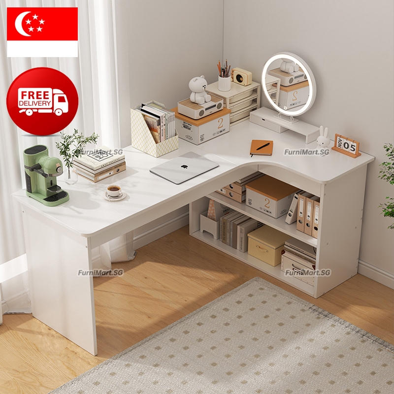 Minimalist Corner Desk Home Study Table Bedroom Girls Dressing Table Bookshelf Integrated L-Shaped Corner Computer Desk