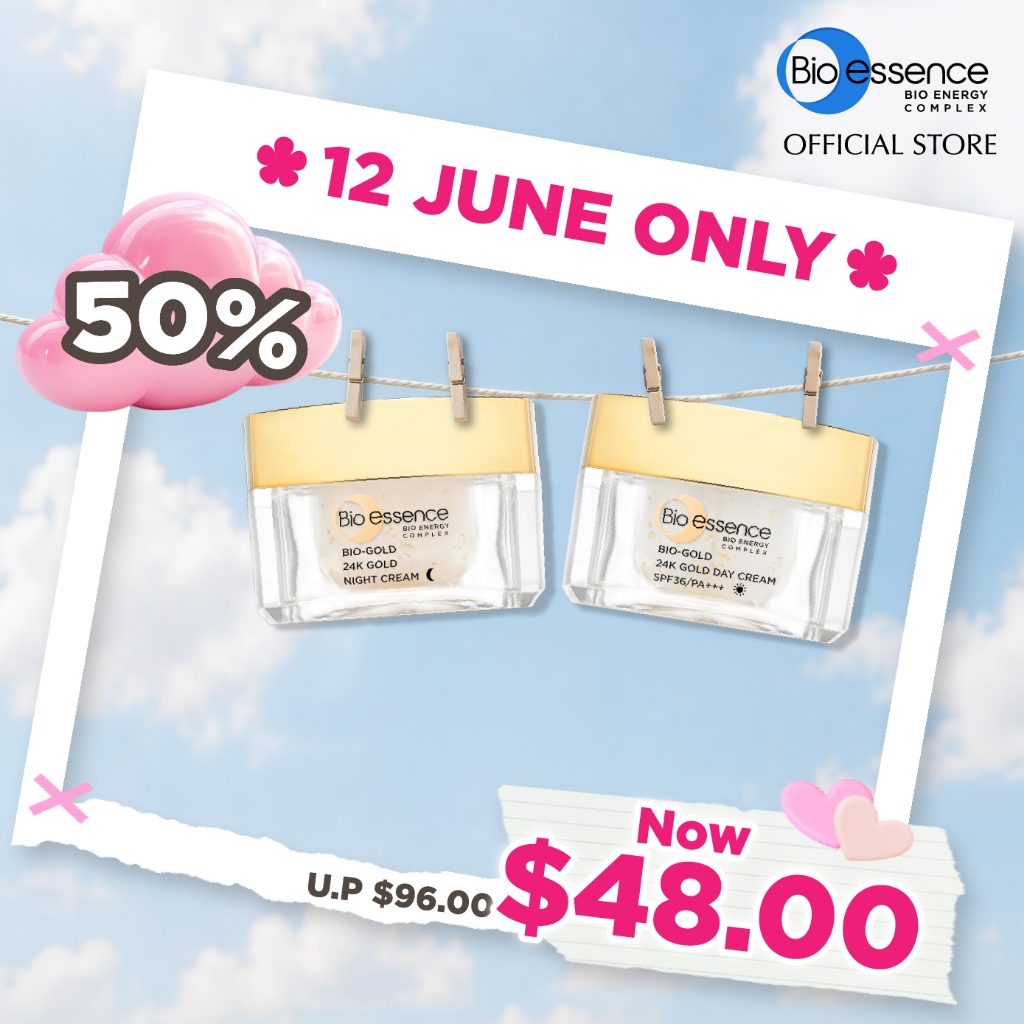 BIO ESSENCE Bio-Gold Day Cream SPF36 PA+++ 40g & Night Cream 40g Set - Glowy Skin and Moisture