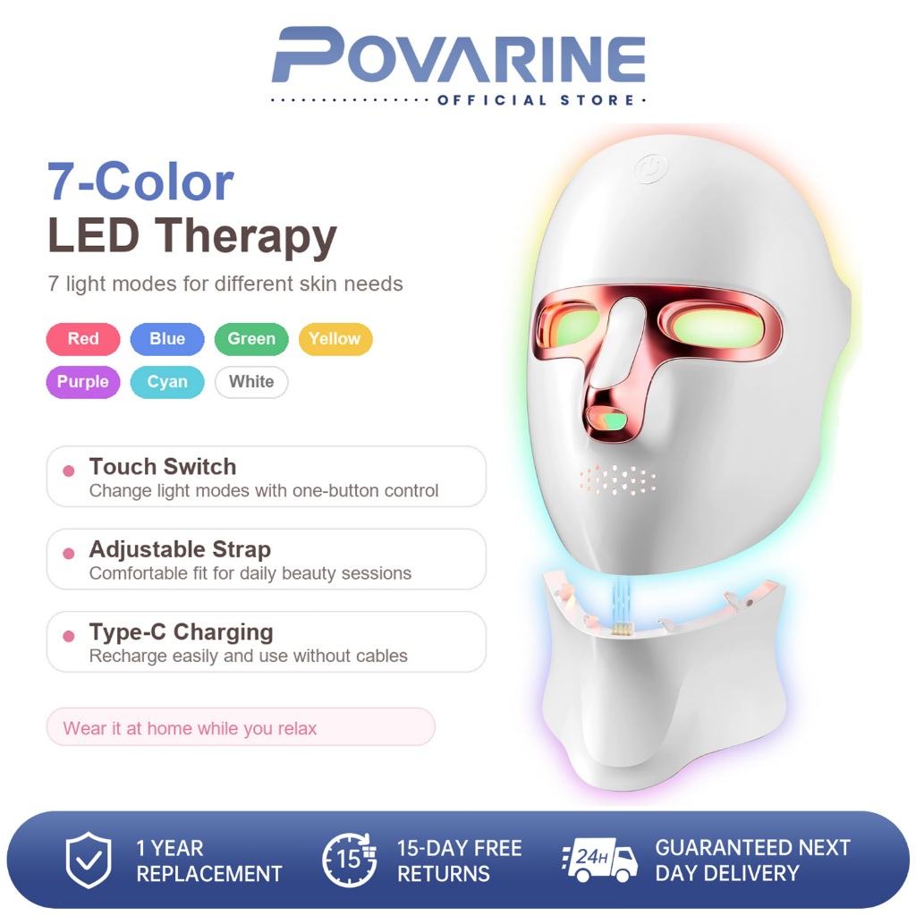 7 Colors LED Face Mask Light Therapy Facial Mask Skin Rejuvenation Firming Anti Acne Wireless Charging