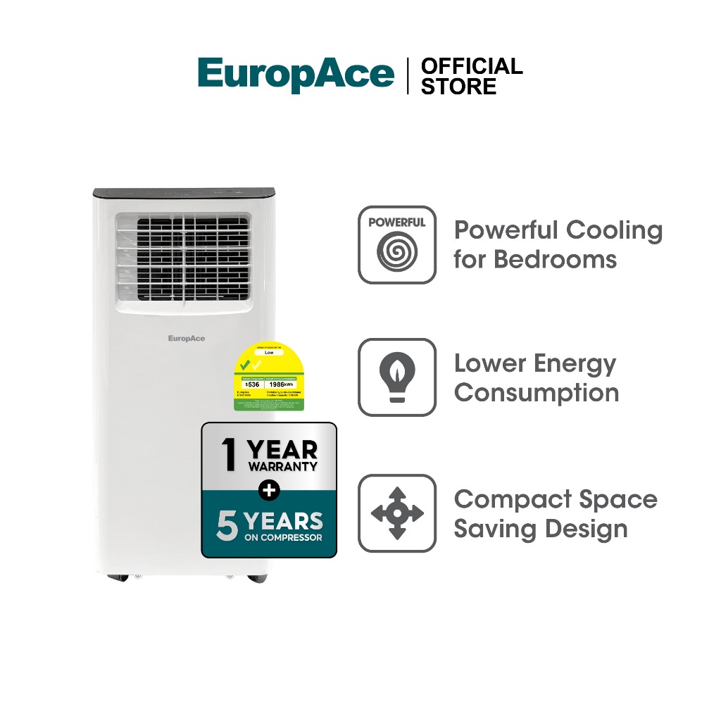 [NEA Energy Compliant] EuropAce Compact Portable Aircon | EGAC10A6 | Poweful Cooling, 40% Energy Savings, Compact Size