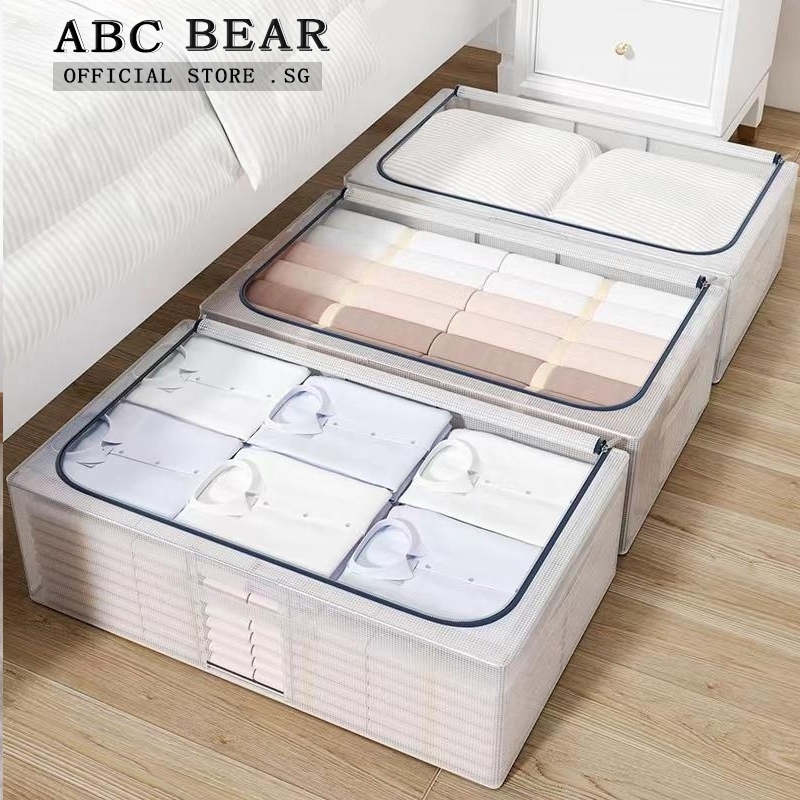 【SG Stock】Foldable Clothing Storage Box/Large bed bottom storage box/PVCWaterproof Steel Frame Storage Box Home Wardrobe