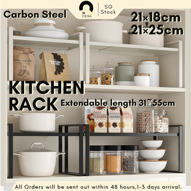 [SG] Kitchen Rack Adjustable Cabinet Storage Rack Spice Organizer Dish Shoe Storage Rack Countertop Microwave Oven Rack
