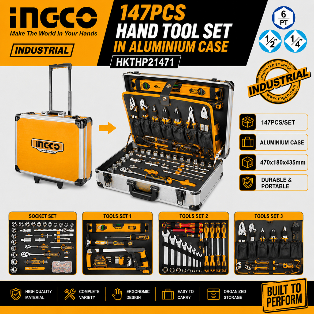 INGCO 147PCS HAND TOOL SET IN ALUMNIUM CASE HKTHP21471