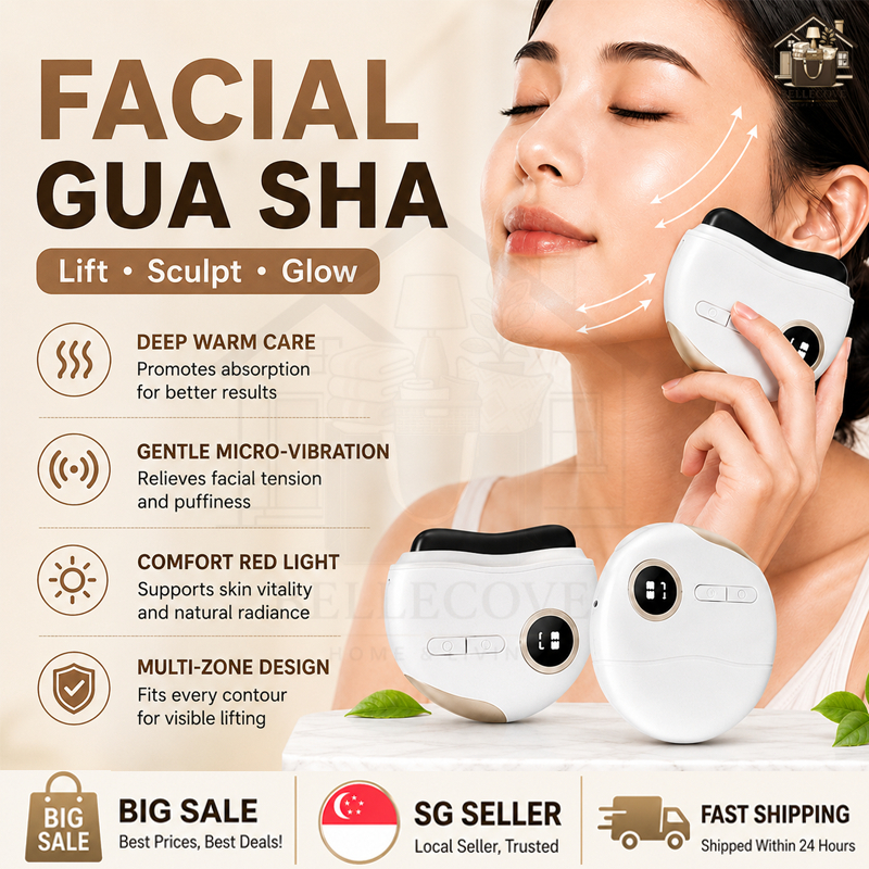 【SG】Electric Face Massager Gua Sha Device 9 Levels Red Light Therapy Heat & Vibration Facial Care