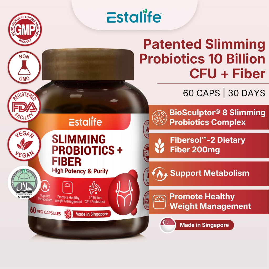 Estalife Slimming Probiotics + Fiber Capsules | 10 Billion CFU | 瘦身益生菌胶囊 | BioSculptor™ + Fibersol-2 | Vegan