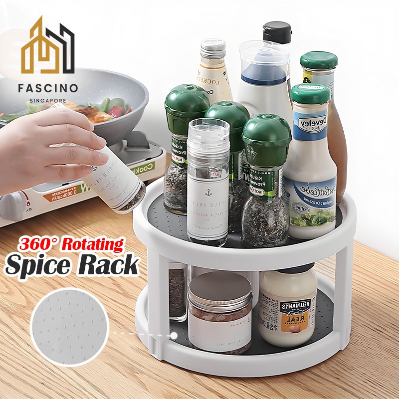 【SG】Lazy Susan Organizer Spice Rack Turntable Rack for Cabinet Storage Kitchen Fridge Bathroom