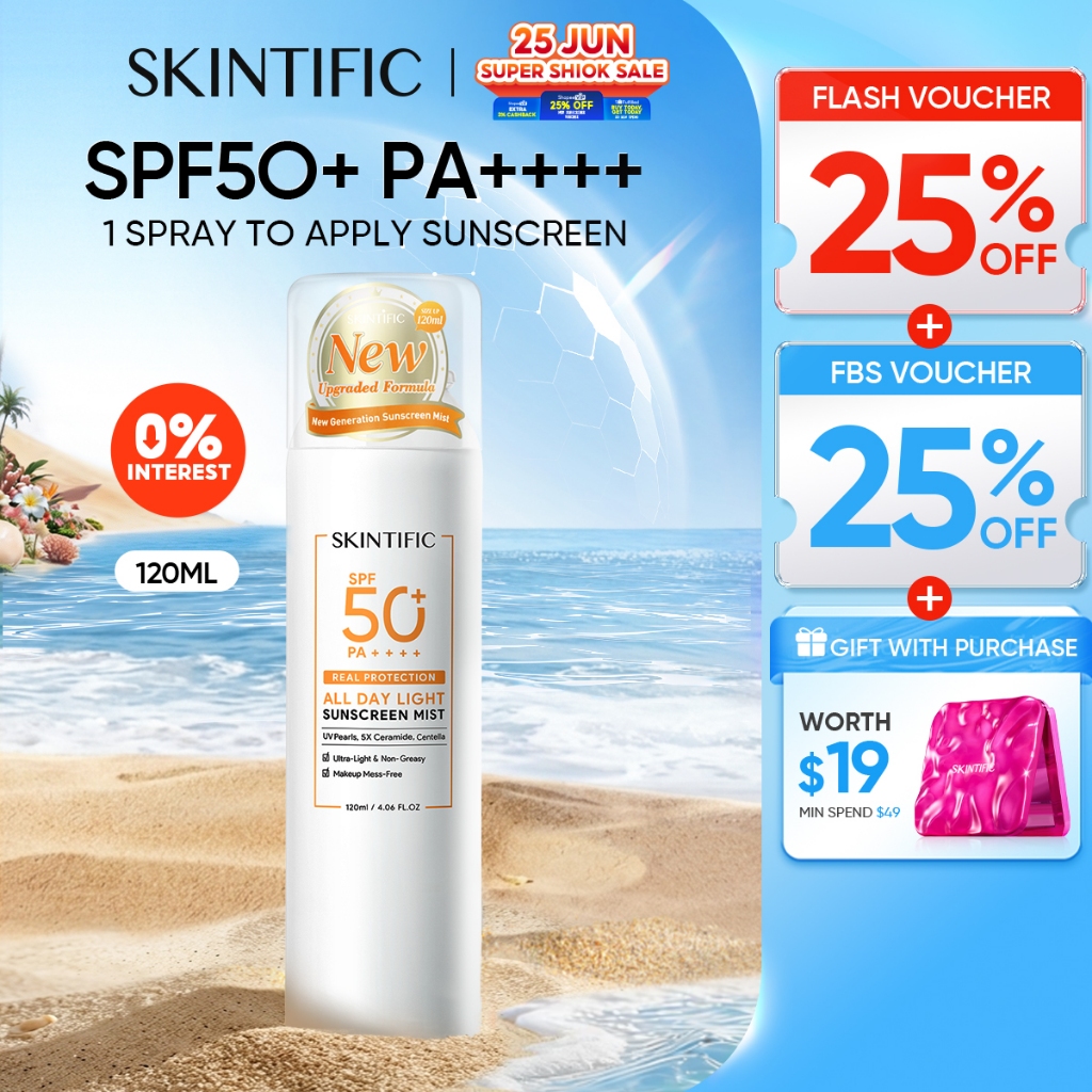 [Best Seller] SKINTIFIC All Day High Sun Light Sunscreen Mist SPF50 PA++++ Facial Sunblock Face Sunscreen Spray Anti UV