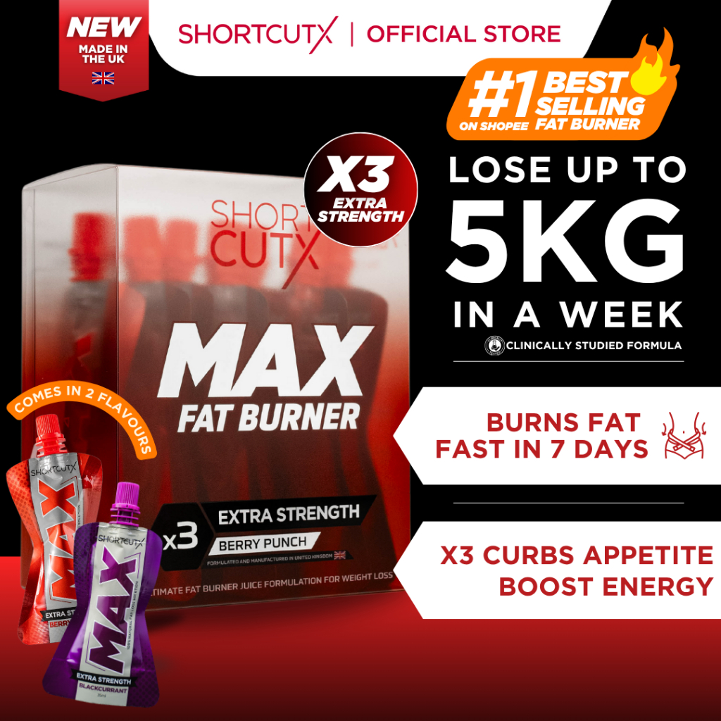 Shortcutx Max Fat Burner Juice • Made in UK • Weight Loss Supplement for Slimming • Clinically proven (7 sachets)