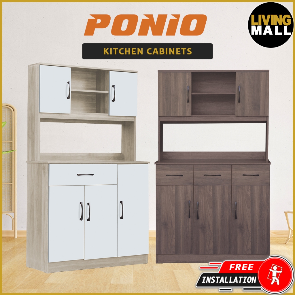 Living Mall Ponio Kitchen Cabinet with Drawers and Top Cabinet 2 Models in 4 Colours