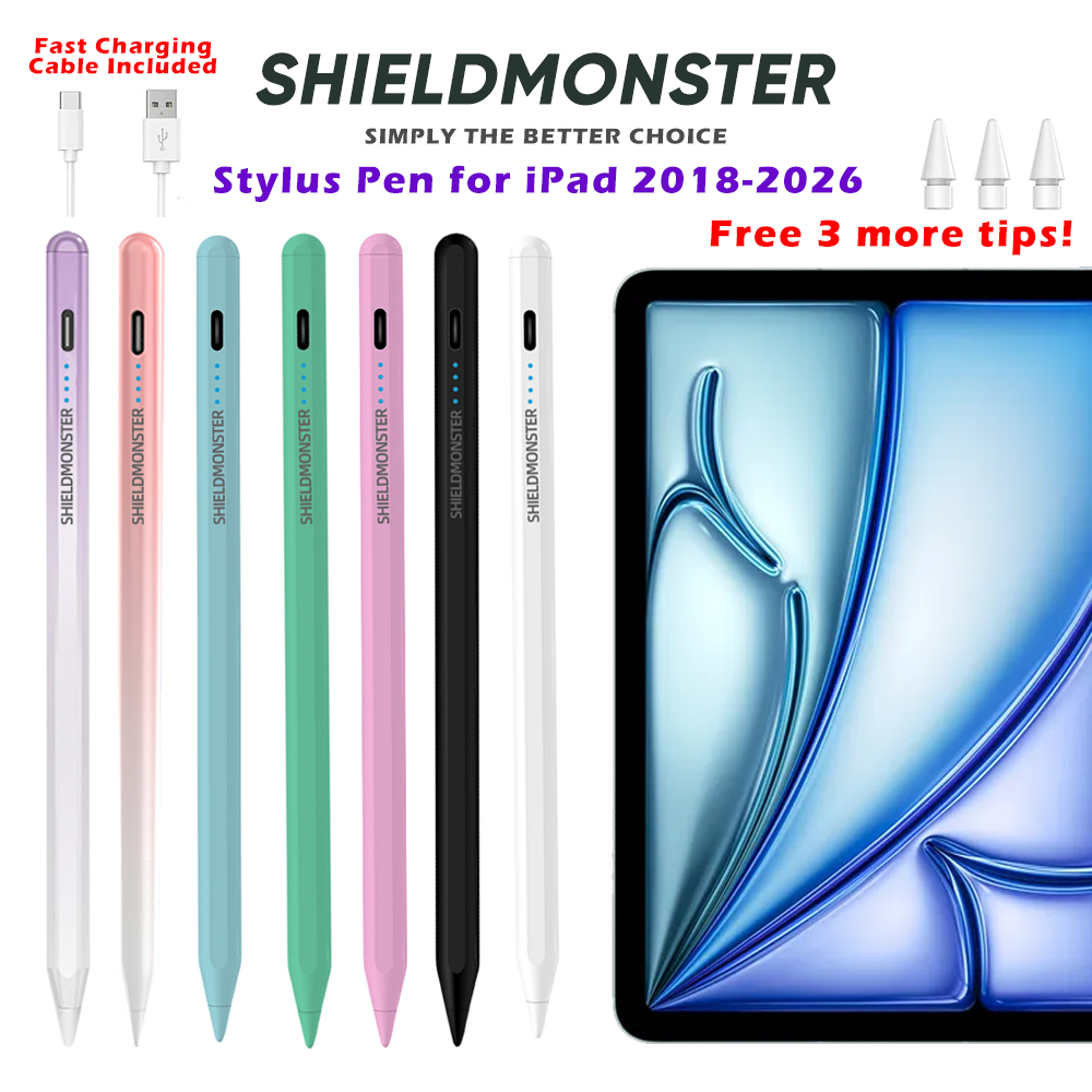 Shieldmonster Stylus Pen for iPad Apple Pencil Palm Rejection iPad Air 11/13/a16/m2/3/Mini 7/Pro 11/13/Gen 10/Air 5/10.2