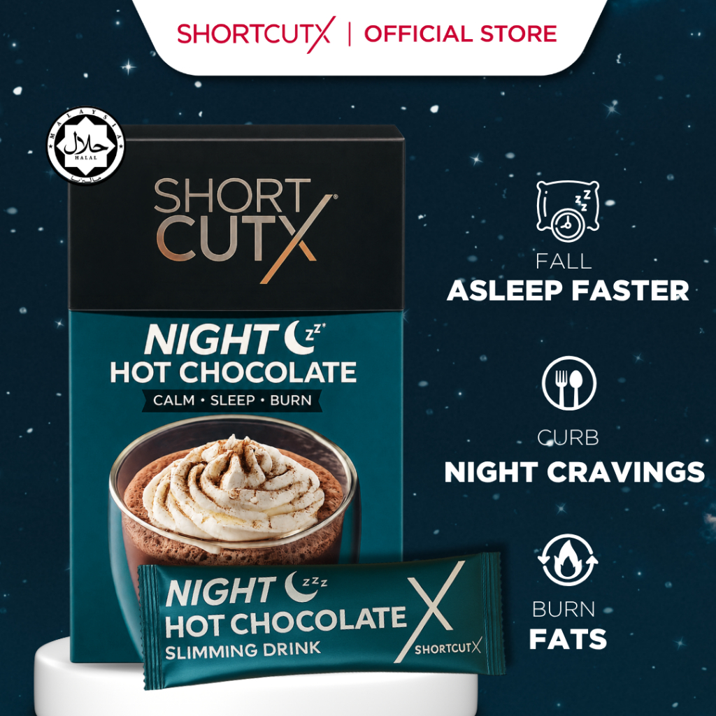 Shortcutx Night Hot Chocolate (15 sachets) Sleep Support + Weight Loss Calming Fat Burner Slimming Curbs Appetite